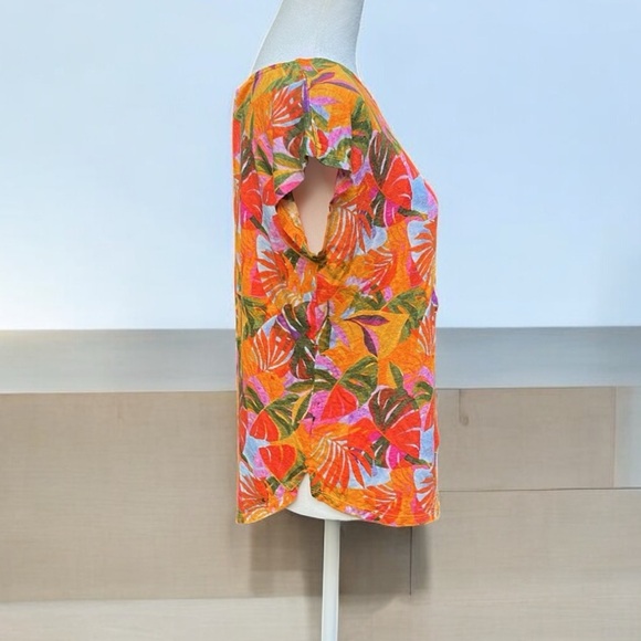C&C California 100% Linen Top in Orange Multi-color Sz Medium - Picture 5 of 6